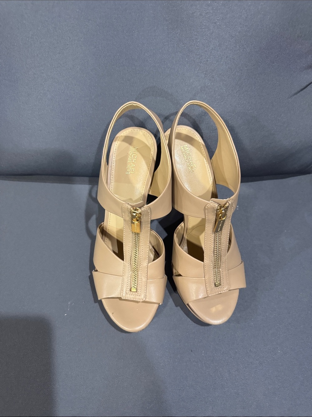 MICHAEL Michael Kors Tan Leather Zip-Front Heeled Sandals